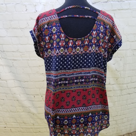 Pink Rose L red navy multi print cut out back top - Picture 5 of 7